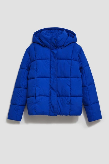Krótka pikowana kurtka z kapturem ciemnoniebieska