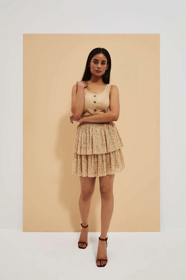 Prążkowany top z guzikami ciemnobeżowy