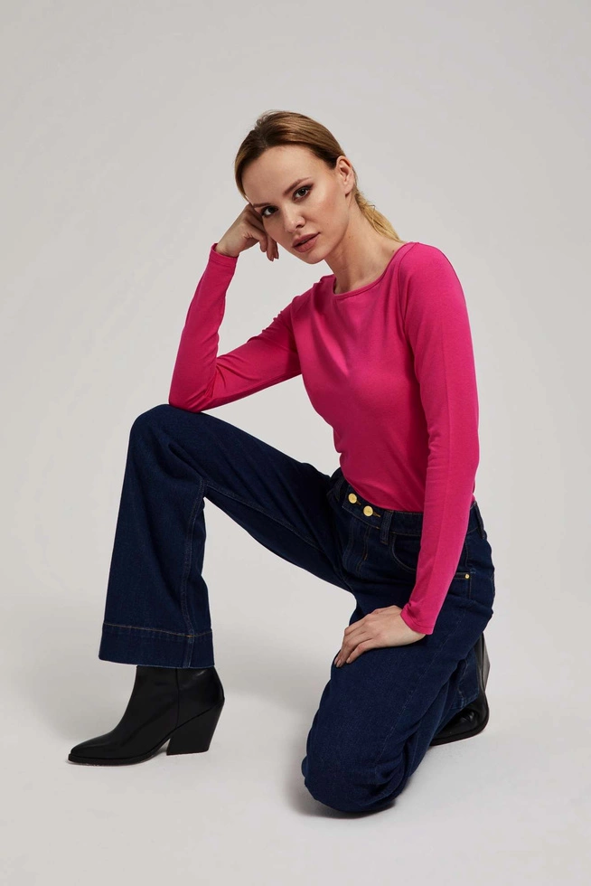 Jeansy wide leg ze średnim stanem granatowe