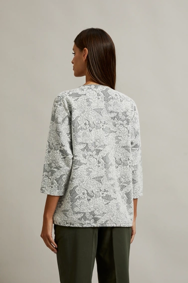 Bluza z kwiatowym wzorem i rękawami 3/4 biała