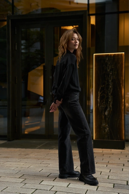 Jeansy z cyrkoniami grafitowe