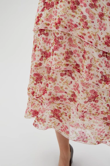 Wiskozowa sukienka w kwiaty różowa