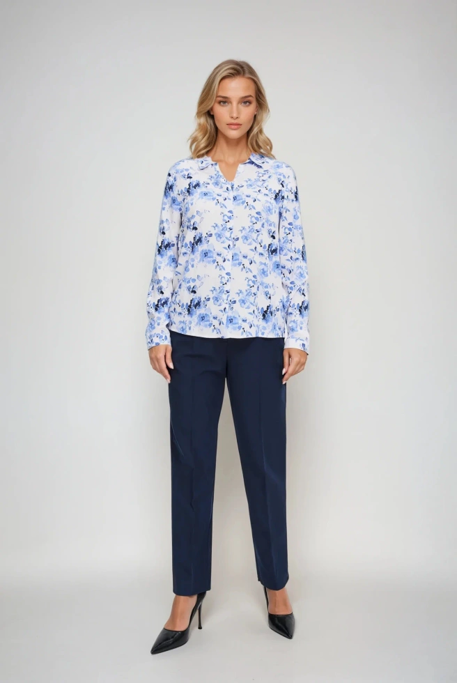 Wiskozowa koszula w kwiaty niebieska