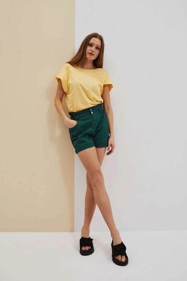 Szorty typu paperbag malachitowe