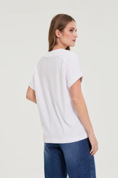  T-shirt z dekoltem biały