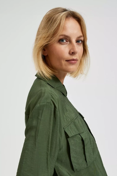 Koszula z kieszeniami i wywijanymi rękawami khaki