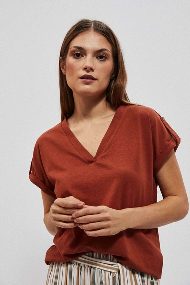 Bluzka z dekoltem w serek brązowa