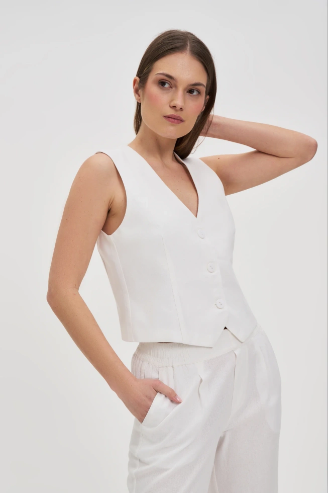 Kamizelka z dodatkiem lnu biała