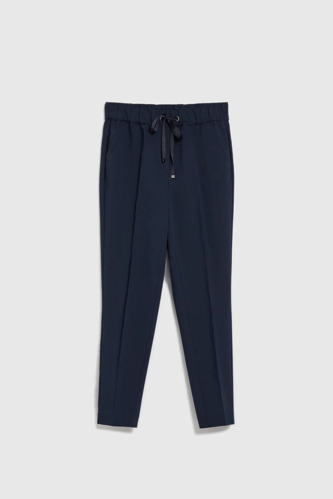 Spodnie z prostą nogawką i wiązaniem w pasie granatowe