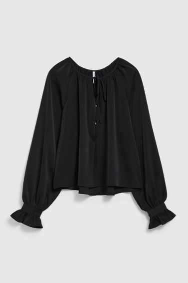 Koszula z bufiastymi rękawami i wiązanym dekoltem czarna