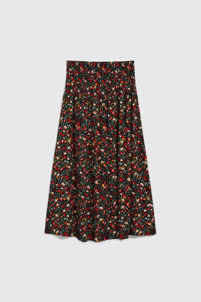 Spódnica midi w kwiaty czarna