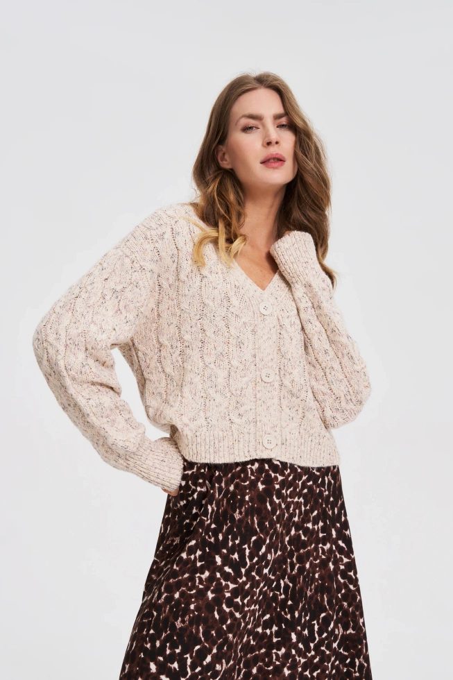 Kardigan z ozdobnym splotem beżowy