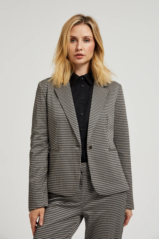 Jednorzędowa marynarka w pepitkę beżowa