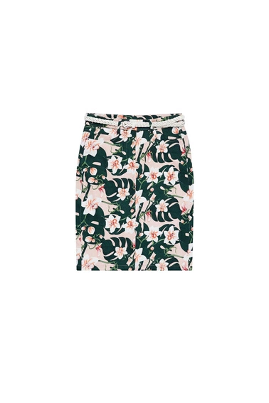 Spódnica z roślinnym nadrukiem piaskowa