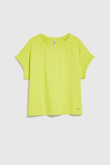 Gładka bluzka z okrągłym dekoltem limonkowa
