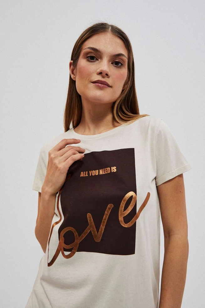 T-shirt z nadrukiem piaskowy