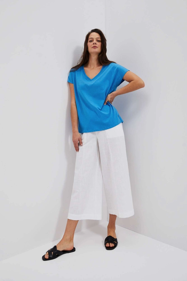 Bawełniana bluzka z dekoltem w serek lazurowa