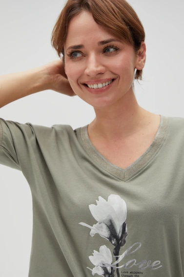 Bawełniana bluzka z nadrukiem oliwkowa