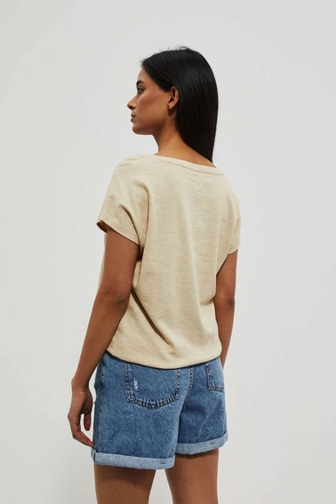 T-shirt z wiązaniem w pasie piaskowy