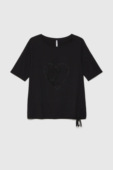 T-shirt z ozdobną aplikacją czarny