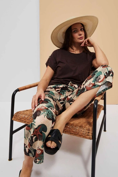 Wzorzyste spodnie kuloty ciemnobeżowe