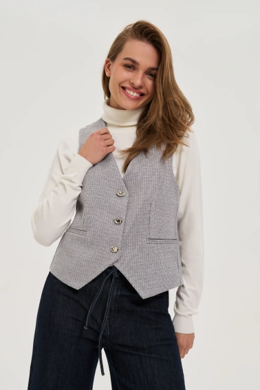 Kamizelka z ozdobnymi guzikami szara