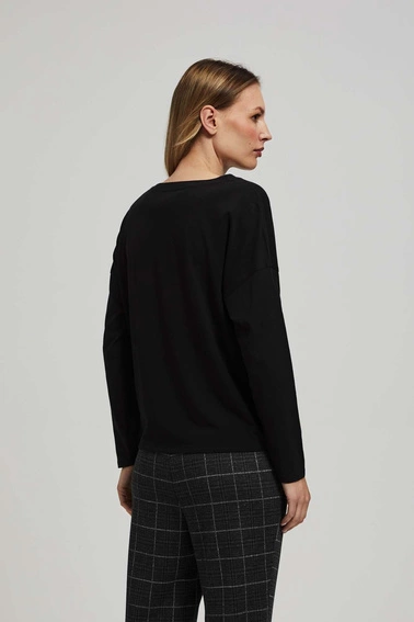 Bluzka z napisem i wiązaniem czarna