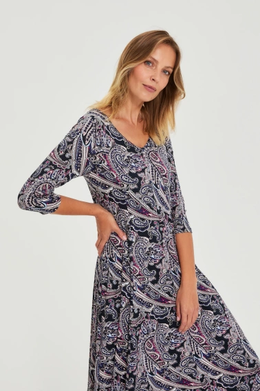 Sukienka we wzór paisley granatowa