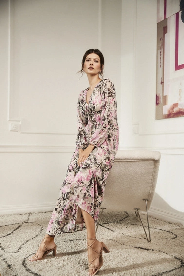 Sukienka maxi z kwiatowym wzorem szara