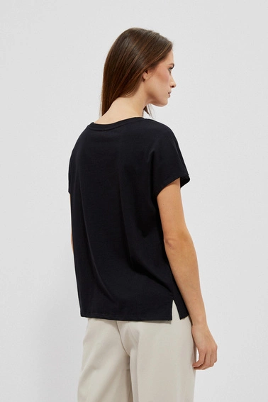 Bawełniana bluzka z dekoltem w serek z krótkim rękawem czarna