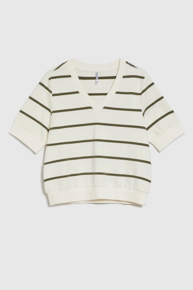 Bluza w paski z krótkimi rękawami ecru