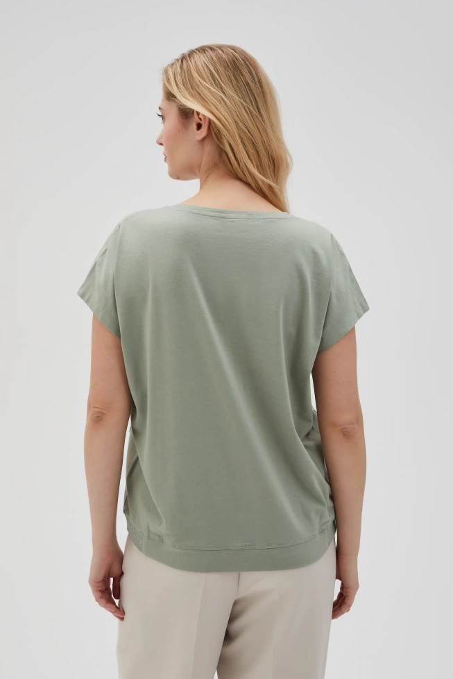 Bluzka z nadrukiem i krótkimi rękawami oliwkowa
