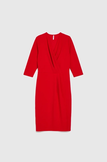 Sukienka midi z marszczeniem czerwona