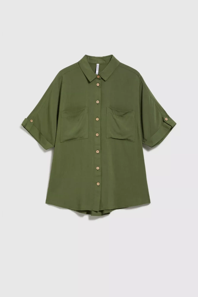 Koszula z krótkim rękawem i kieszeniami khaki