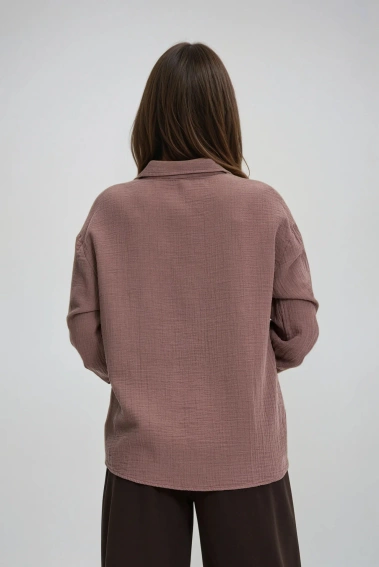 Koszula z bawełnianego muślinu brązowa