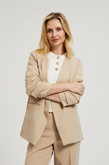 Marynarka z marszczonymi rękawami 3/4 beżowa