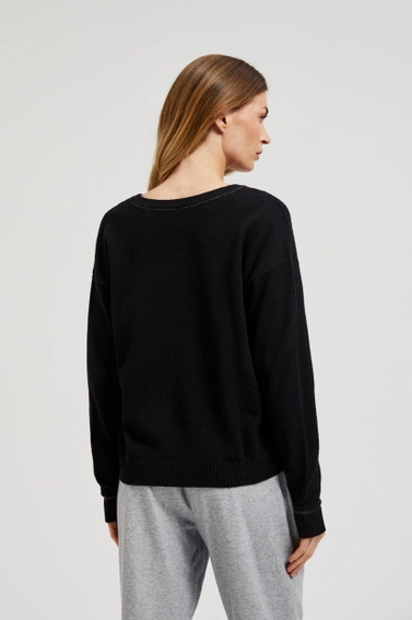 Sweter z dekoltem w serek i długimi rękawami czarny