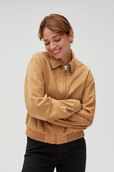 Kurtka z imitacji zamszu beżowa