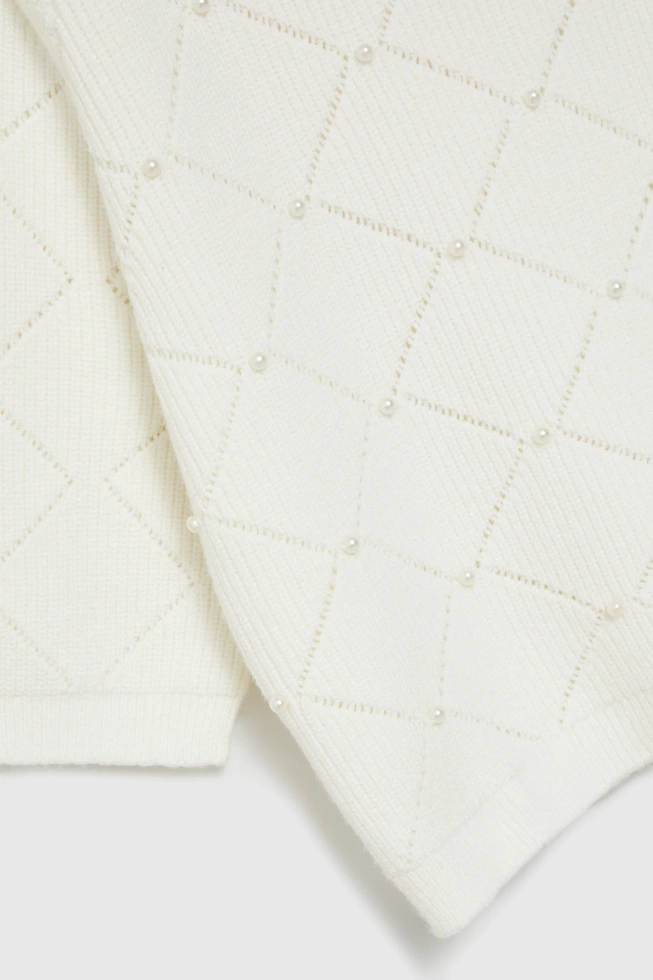Sweter z ozdobiony koralikami beżowy