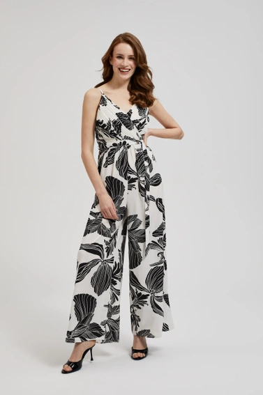 Kombinezon w tropikalny wzór czarno-biały