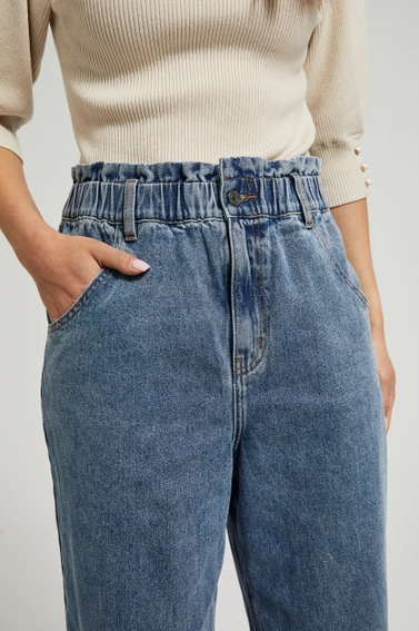 Bawełniane jeansy paperbag niebieskie