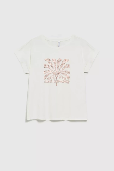 Bluzka z printem i krótkimi rękawami biała 