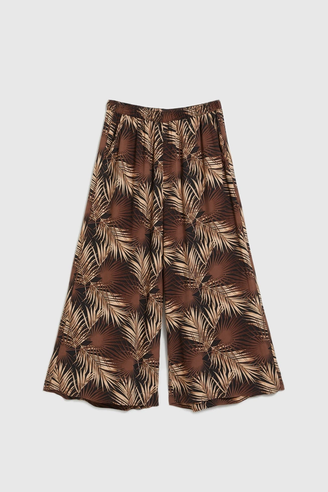 Spodnie kuloty w tropikaly wzór czarny