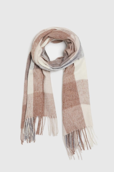 Szal w kratę beżowy