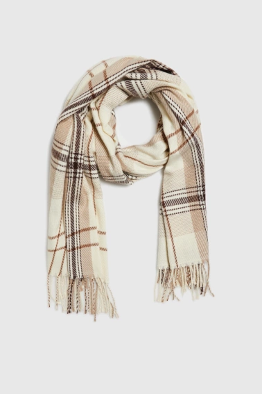 Szal w kratę beżowy 