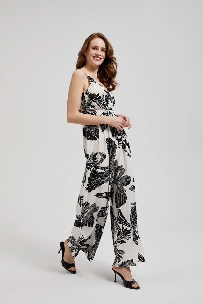 Kombinezon w tropikalny wzór czarno-biały