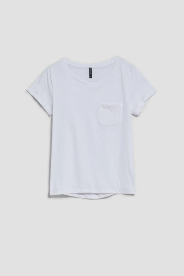 Bawełniany t-shirt z kieszkonką biały