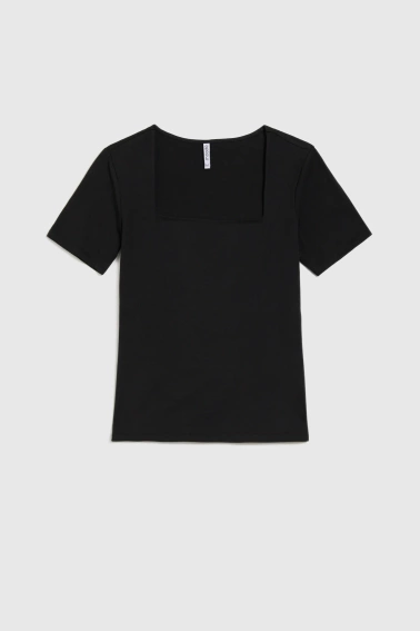 Bluzka z dekoltem karo czarna