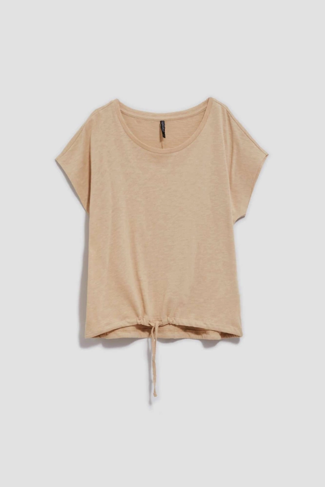 T-shirt z wiązaniem w pasie piaskowy