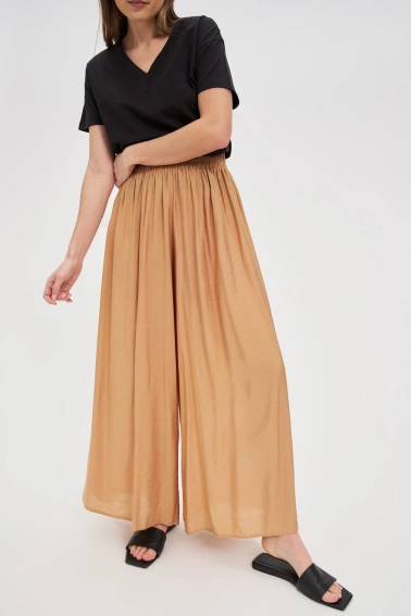 Wiskozowe spodnie z szerokimi nogawkami beżowe